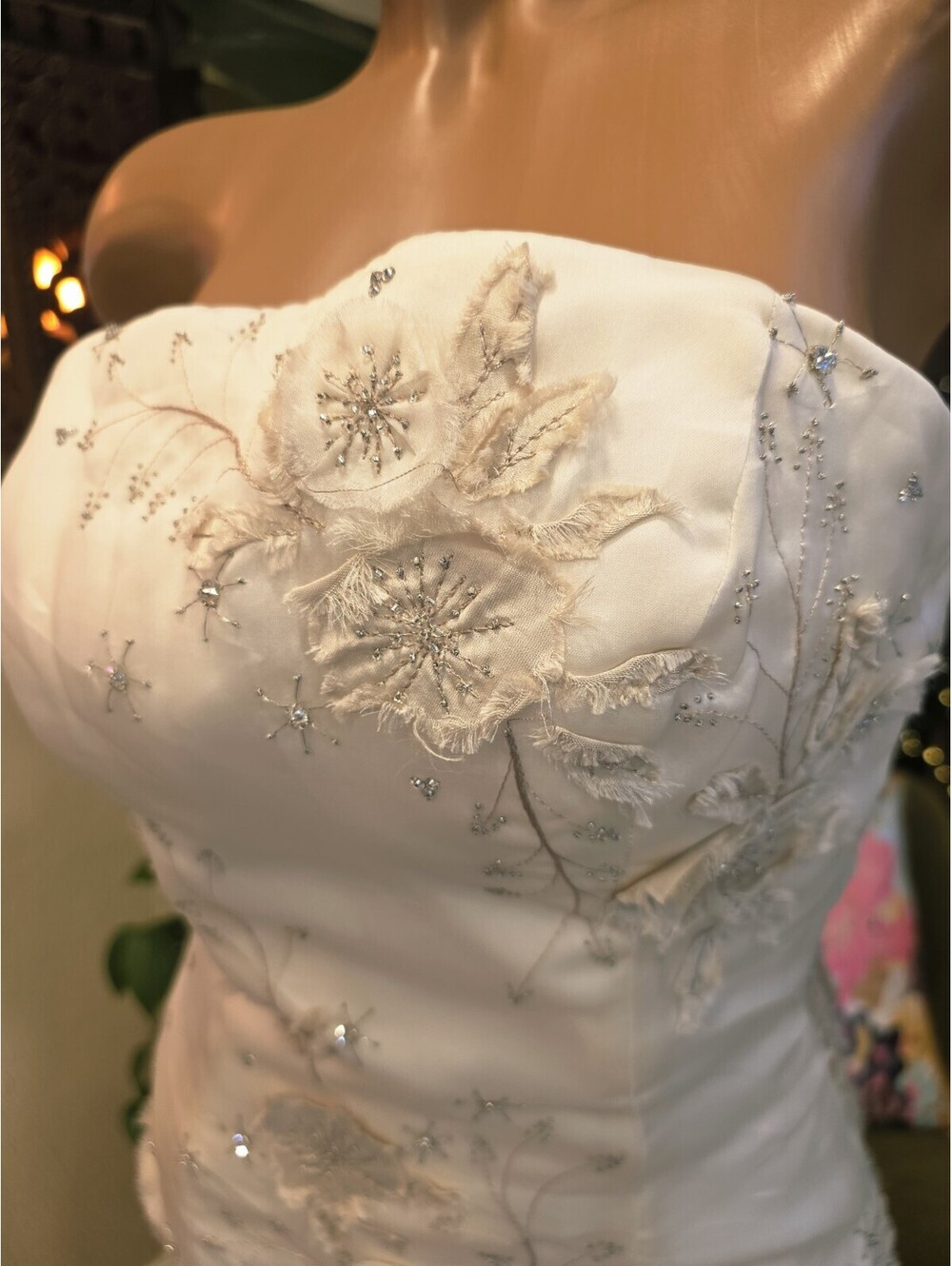 Watters Brides Wedding Dress 6 Silk Organza Strapless Floral A Line Gown 02001B - Picture 4 of 15